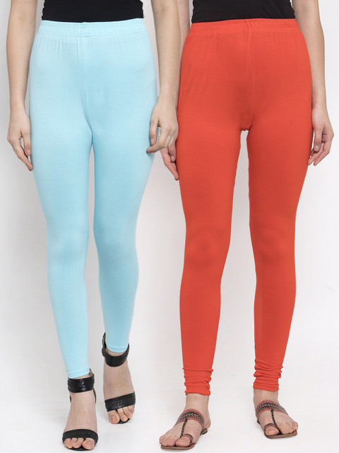 

TAG 7 Women Pack Of 2 Solid Leggings, Orange