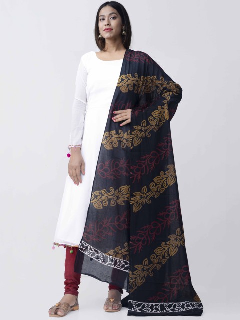 

Unnati Silks Black & Red Floral Print Pure Cotton Dupatta