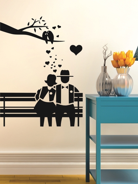 WALLSTICK Black Couple Sitting On Bench Large Vinyl Wall Sticker