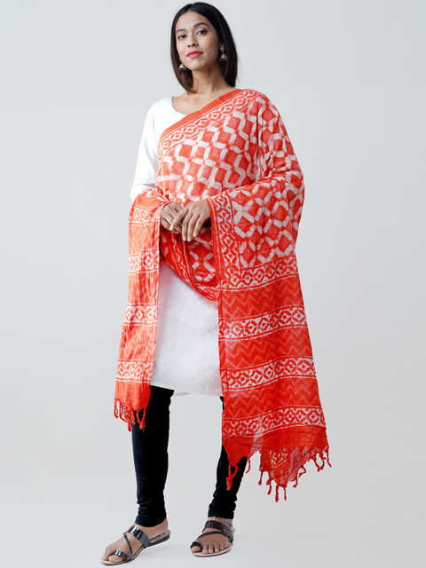 

Unnati Silks Orange & White Printed Rajasthani Sustainable Dupatta