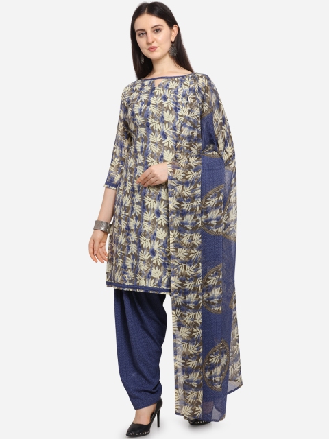 

Ethnic Junction Navy Blue & Beige Poly Crepe Unstitched Dress Material