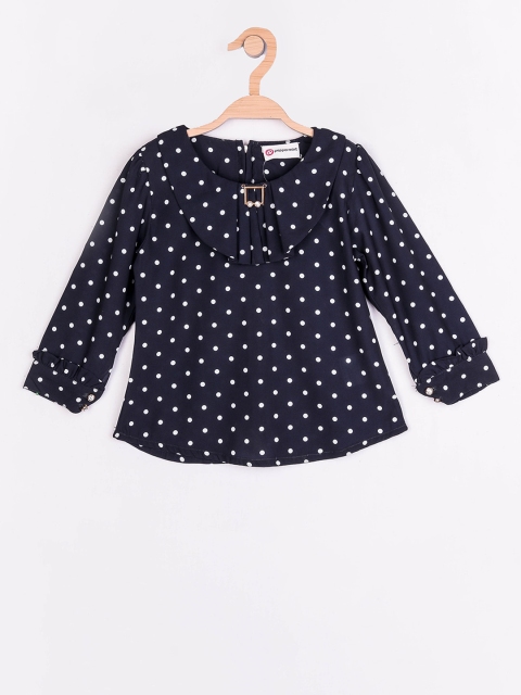 

Peppermint Girls Navy Blue & White Polka Dot Printed Top