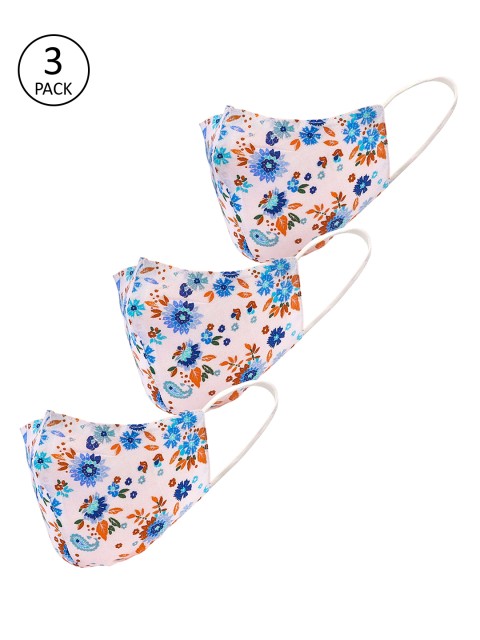 

LEGAL BRIBE Women 3-Pcs Peach-Coloured & Blue Floral Print 3-Ply Anti-Dust Reusable Masks