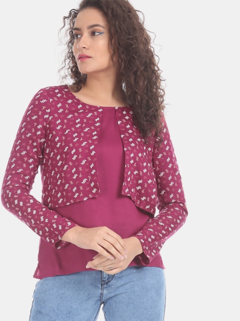 

Cherokee Women Purple & Off-White Printed Layered Top