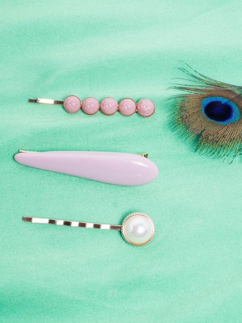 

Golden Peacock Set of 3 Lavender & Gold-Toned Embellished Bobby Pins