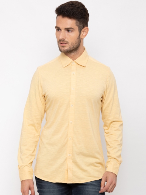 

Nick&Jess Men Yellow Slim Fit Striped Knitted Casual Shirt