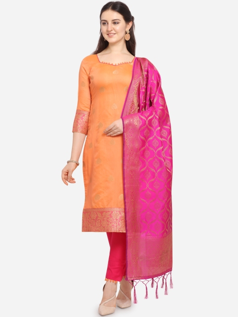 

Ethnic Junction Orange & Pink Unstitched Dress Material