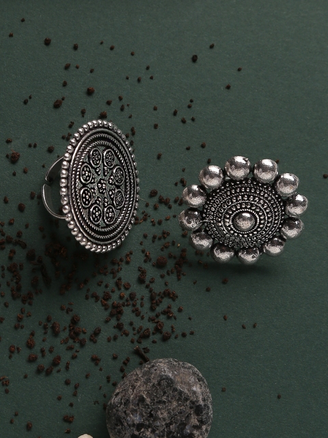 

Infuzze Set Of 2 Oxidised Silver-Plated Adjustable Finger Rings
