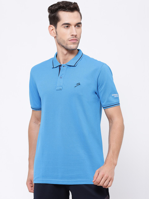 

SG Men Blue Solid Polo Collar T-shirt