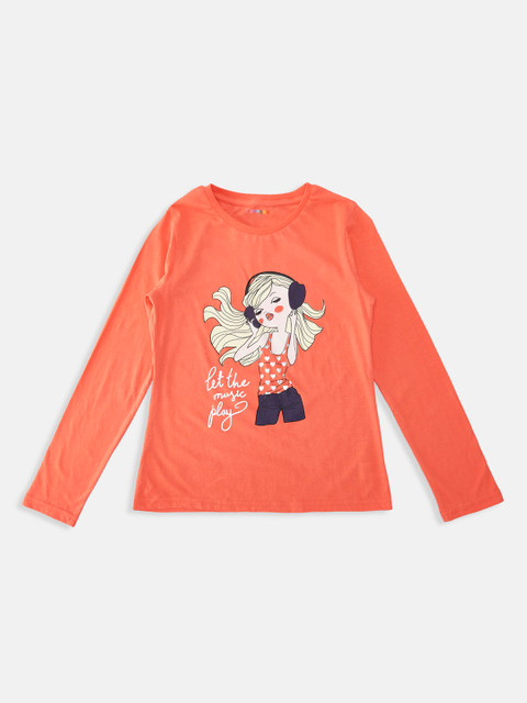 

POPPERS by Pantaloons Girls Orange & White Printed Round Neck T-shirt