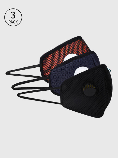 

Fresh Filter Unisex 3 Pcs Solid 6-Ply Anti-Pollution Valved Reusable Outdoor Masks, Black