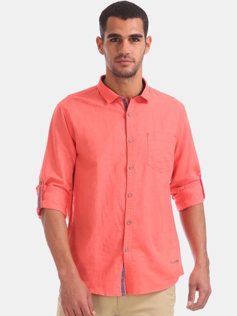 

Cherokee Men Coral Orange Regular Fit Solid Casual Shirt