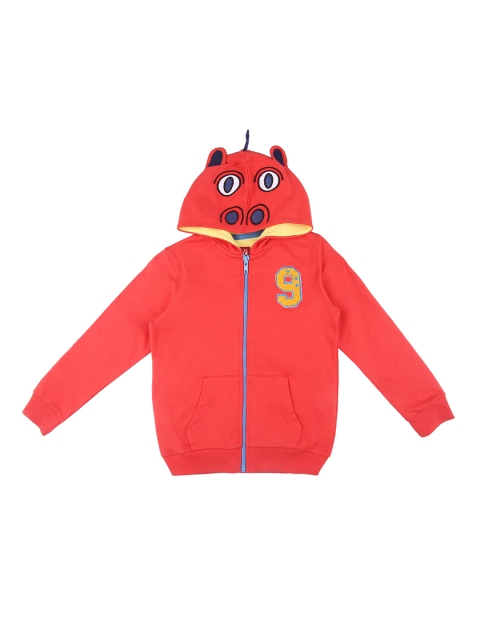 

CHALK by Pantaloons Boys Coral Orange Animal Motif Solid Hooded Sweatshirt
