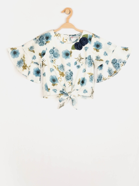 

Peppermint Girls White & Blue Printed Top