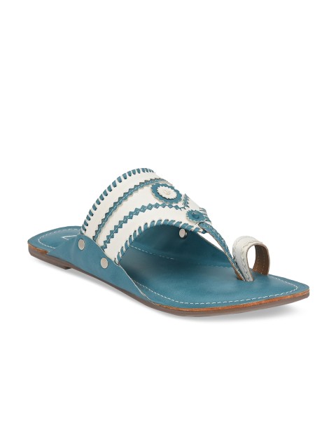 

Zebba Women Off-White & Blue Embellished One Toe Flats