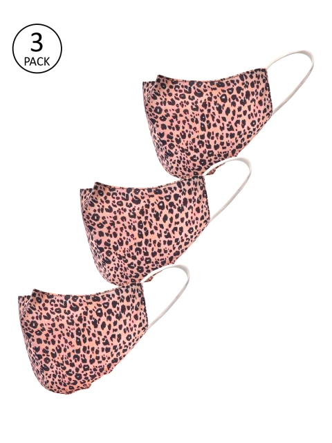 

LEGAL BRIBE Women 3-Pcs Brown & Pink Leopard Print 3-Ply Anti-Dust Reusable Masks