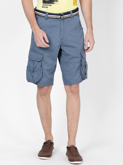 

t-base Men Blue Solid Regular Fit Cargo Shorts