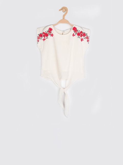 

Peppermint Girls White & Red Floral Printed Embellished Top