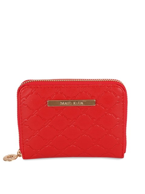 

Daniel Klein Women Red Self Design Zip Around Leather Wallet