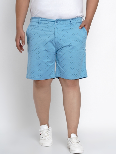 

John Pride Men Turquoise Blue & Black Printed Regular Fit Chino Shorts
