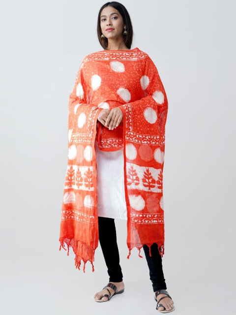 

Unnati Silks Orange & White Dabu Printed Rajasthani Cotton Sustainable Dupatta