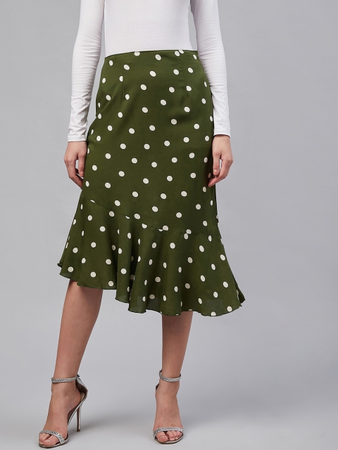 

Marie Claire Women Olive Green & White Printed A-Line Midi Skirt