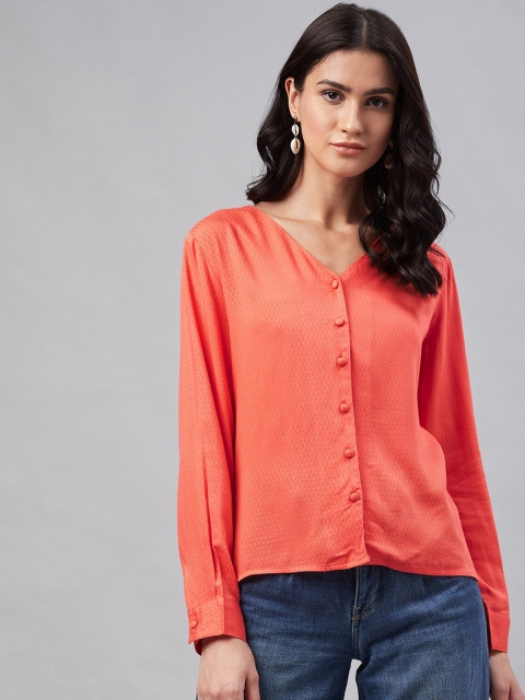 

Marie Claire Women Orange Self Design Shirt Style Top