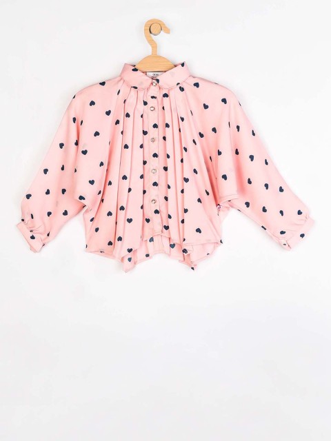 

Peppermint Girls Peach-Coloured Printed Shirt Style Top