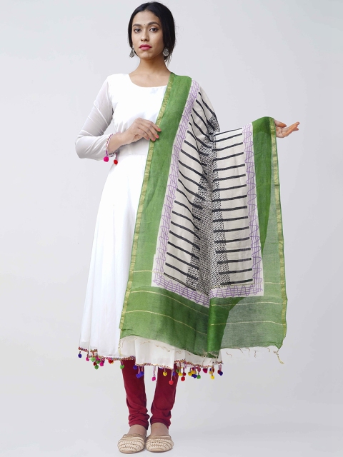 

Unnati Silks White & Green Printed Sustainable Dupatta