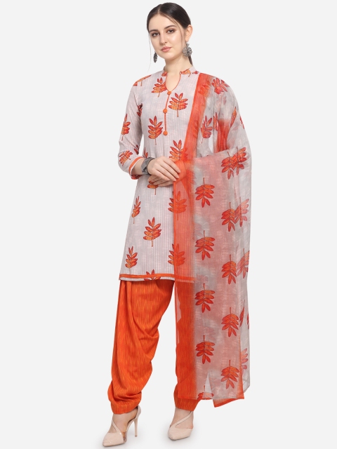 

Ethnic Junction Women Orange & Grey Poly Crepe Unstitched Dress Material