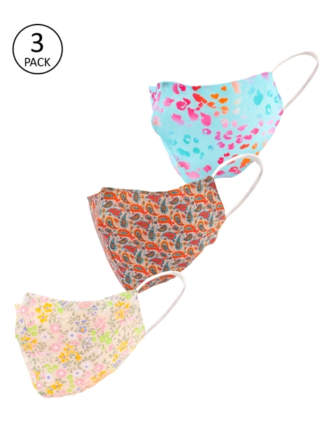 

LEGAL BRIBE Women Multicoloured Pack of 3 Printed 3-Ply Reusable Cloth Masks, Multi