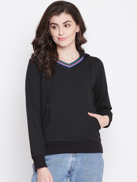 

PERFKT-U Women Black Solid Hooded Sweatshirt