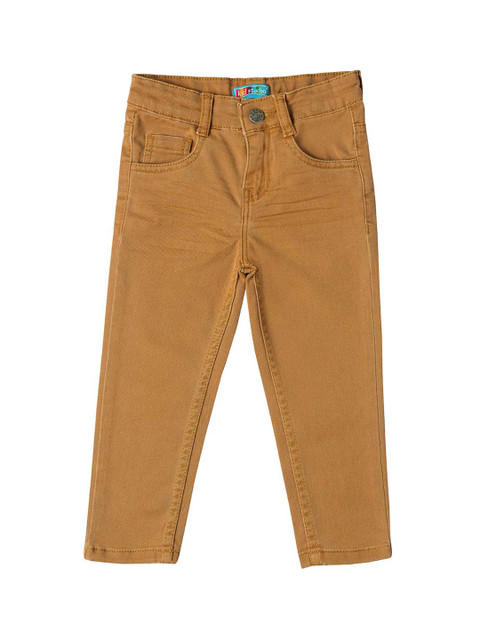 

Kid Studio Boys Khaki Brown Custom Slim Fit Solid Chinos