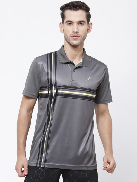 

SG Men Grey & Black Striped Polo Collar T-shirt