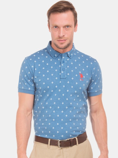 

U.S. Polo Assn. Men Blue Printed Polo Collar T-shirt