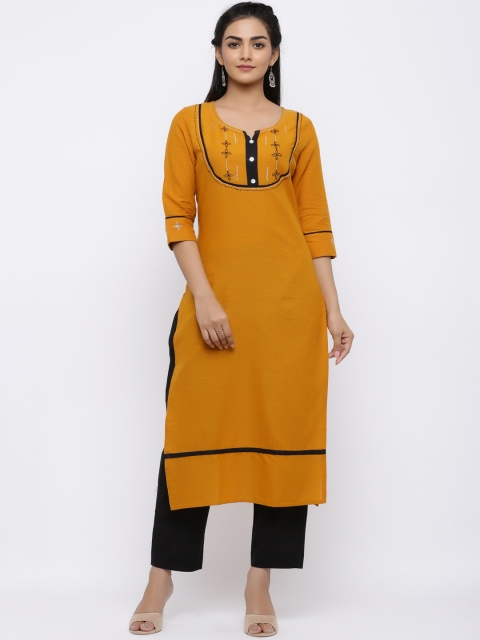 

Indi INSIDE Women Mustard Yellow & Black Embroidered Kurta with Palazzos