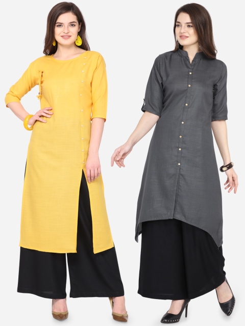 

Silk Bazar Women Pack Of 2 Solid Kurtas, Yellow