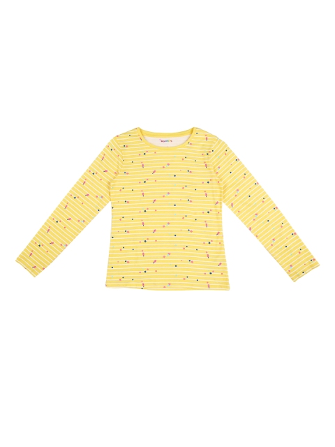 

POPPERS by Pantaloons Girls Yellow Striped Round Neck Pure Cotton T-shirt
