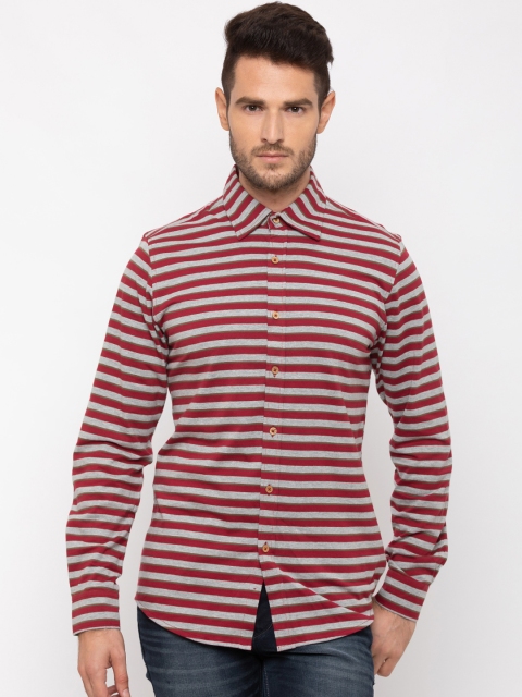 

Nick&Jess Men Red & Grey Slim Fit Striped Casual Shirt