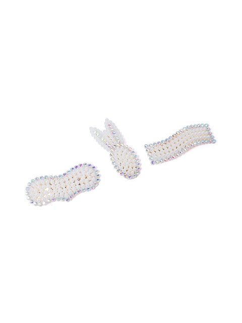 

Golden Peacock Girls White Set of 3 Embellished Tic Tac Hair Clip