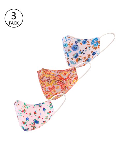 

LEGAL BRIBE Women 3 Pcs Printed 3-Ply Anti-Pollution Reusable Cloth Masks, Peach
