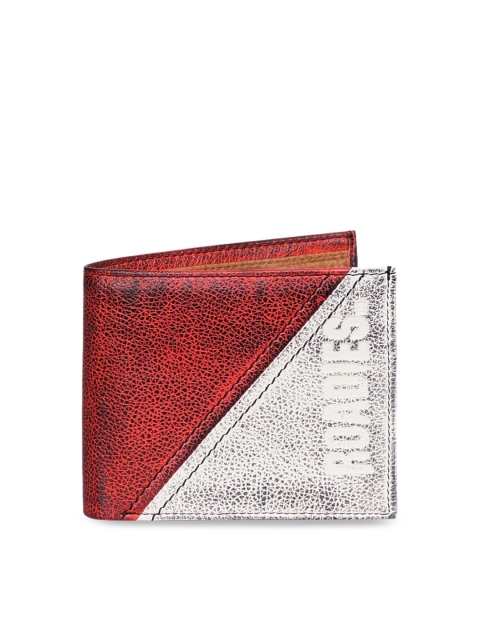 

Justanned Men Red & White Colourblocked Leather Two Fold Wallet