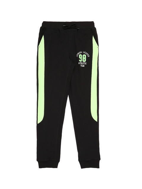 

Ajile by Pantaloons Boys Black & Neon Green Solid Straight-Fit Joggers