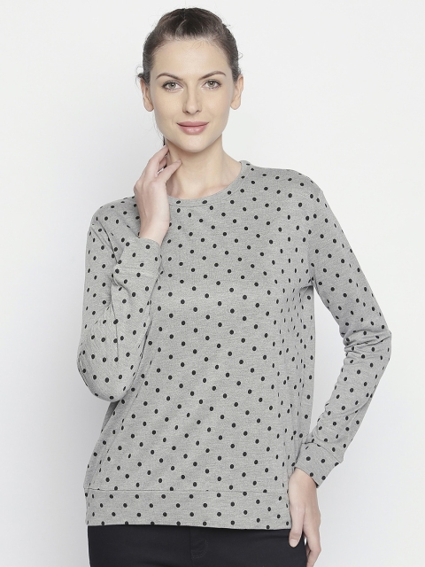 

Honey by Pantaloons Women Grey Melange & Black Polka Dots Print Sweatshirt