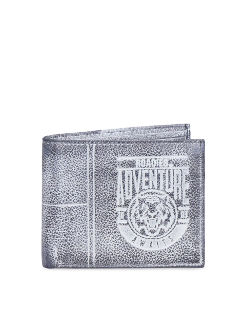 

Justanned Men Grey & White Textured Two Fold Leather Wallet
