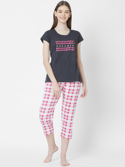 

Juliet Women Grey & Pink Printed Night suit