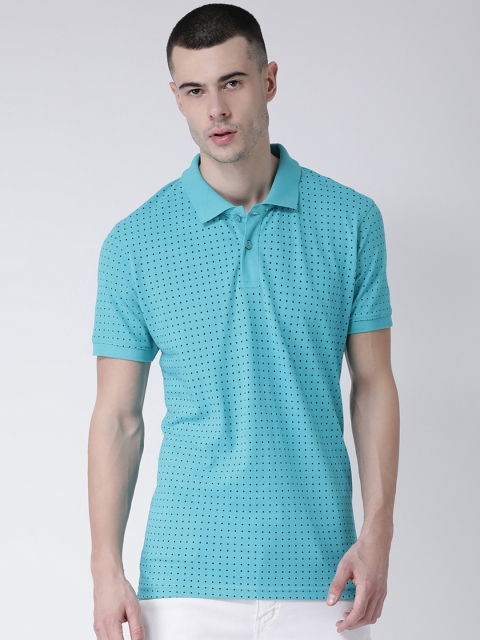 

Club York Men Turquoise Blue & Black Polka Dots Print Polo Collar T-shirt
