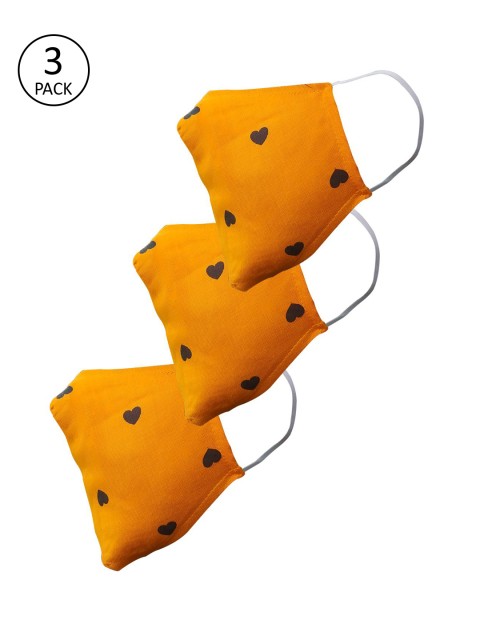 

nestroots Unisex 3 Pcs Mustard Yellow Printed 2-Ply Anti-Pollution Reusable Cloth Masks