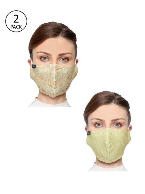 

Anekaant Women 3 Pcs Embroidered 3-Ply Anti-Pollution Reusable Cloth Masks, Beige