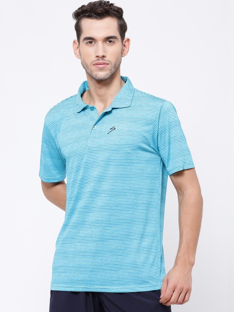 

SG Men Sea Green Striped Polo Collar T-shirt
